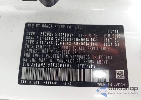 2019 Honda Cr-V Touring from USA, damaged, VIN JHLRW2H92KX003905